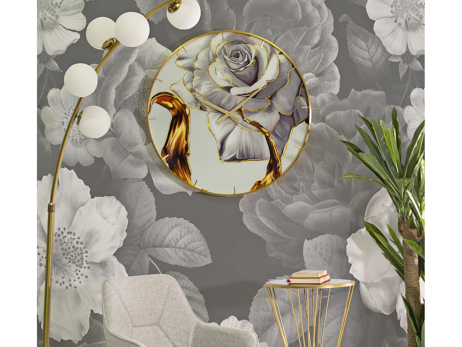 Horloge Murale en Verre "Rose" 60cm Multicolore