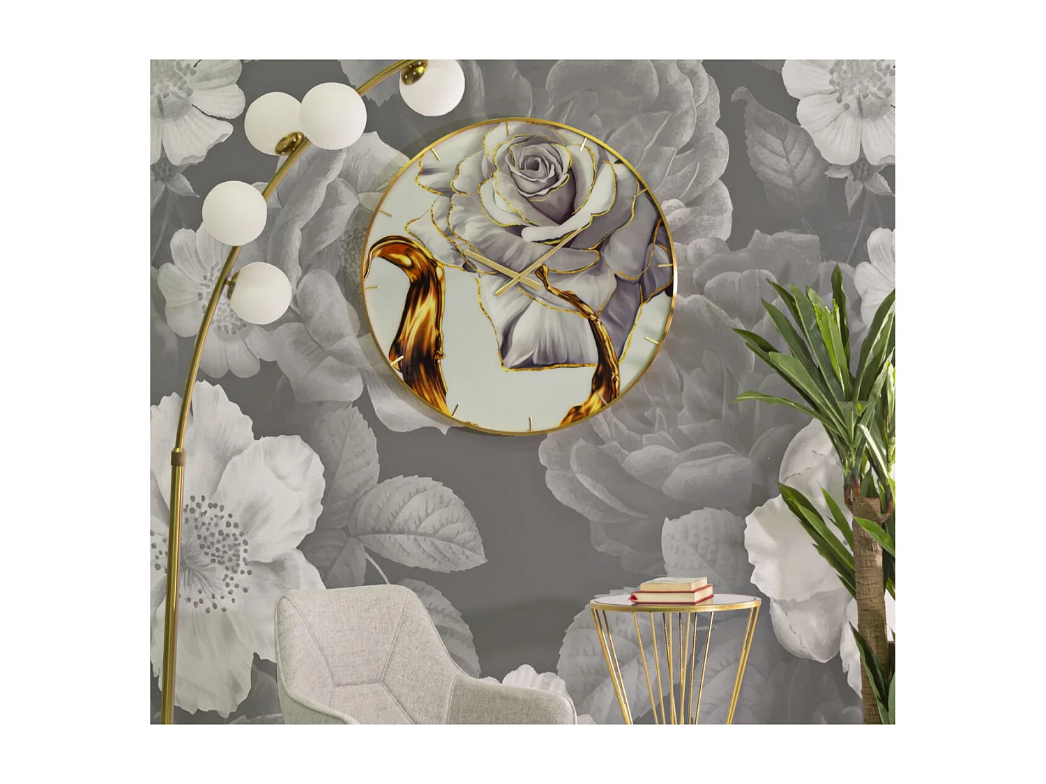 Horloge Murale en Verre "Rose" 60cm Multicolore