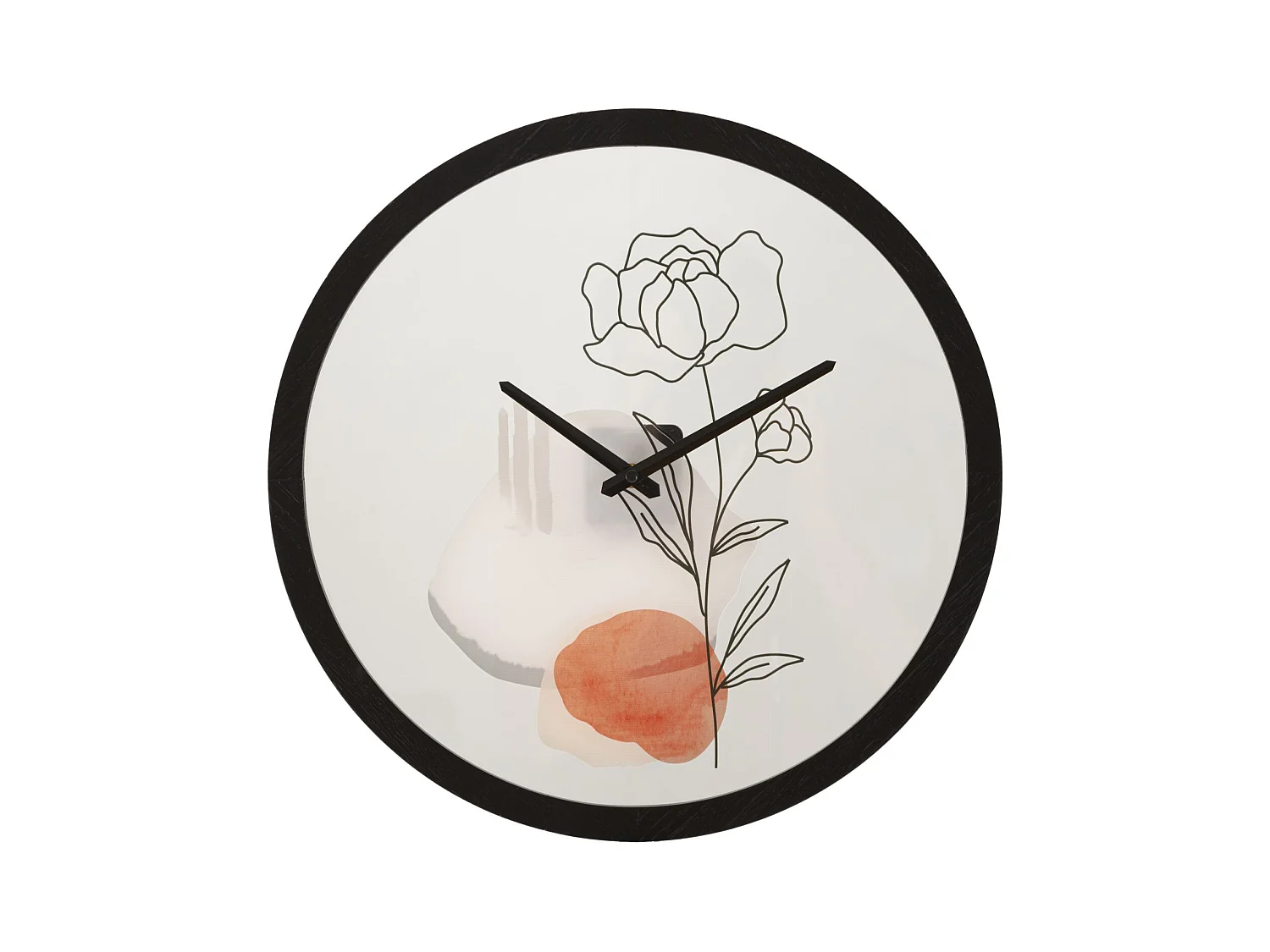 Horloge Murale Rond Flower -A- - Cadre Simple avec Motif Rose - Ø 40x3,5 cm