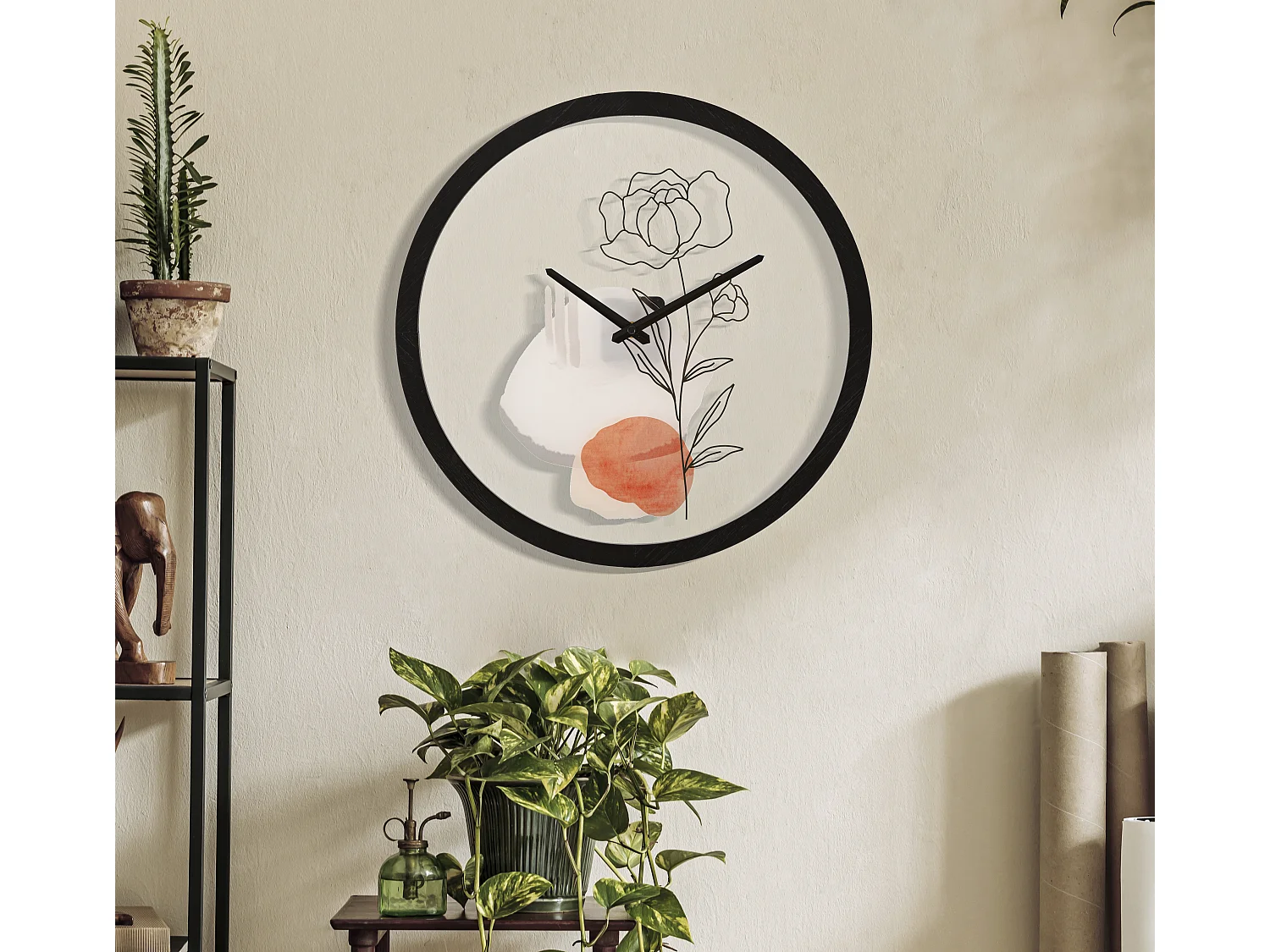 Horloge Murale en Verre "Rose" 40cm Multicolore