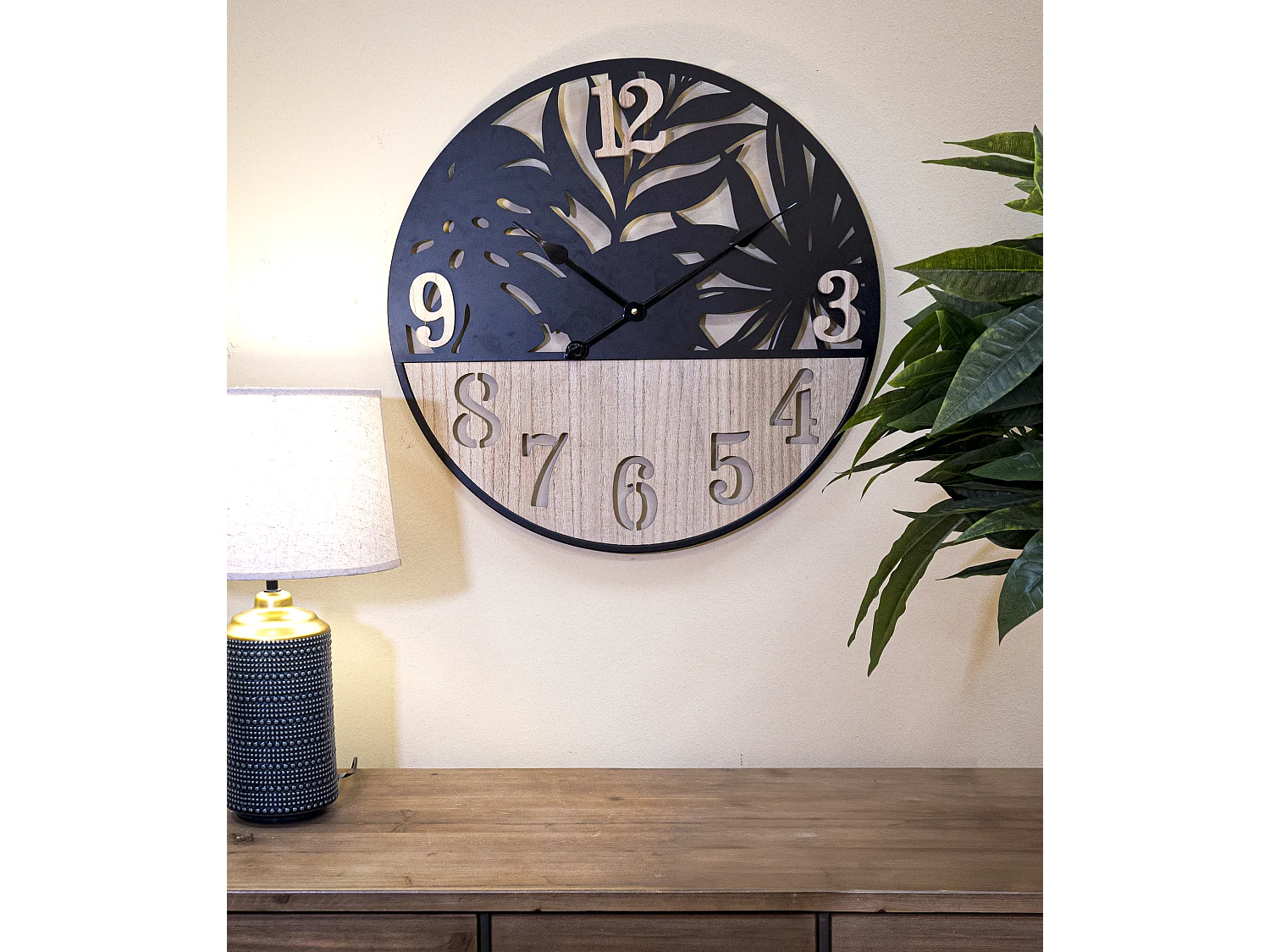 Orologio rotondo da parete in metallo e legno marrone Ø cm 60x2,5