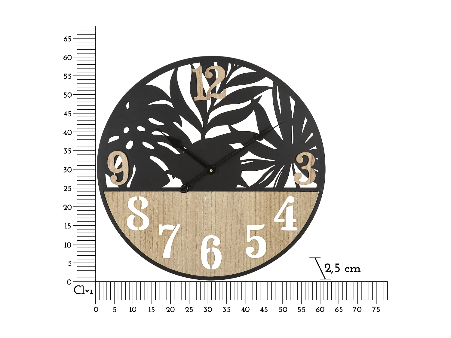 Orologio rotondo da parete in metallo e legno marrone Ø cm 60x2,5