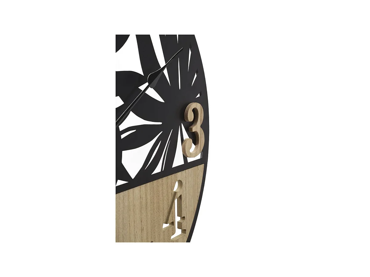 Zegar ścienny do salonu - czarny, brązowy, żelazo, motyw: palma, wys. 60 cm - Clock Palm