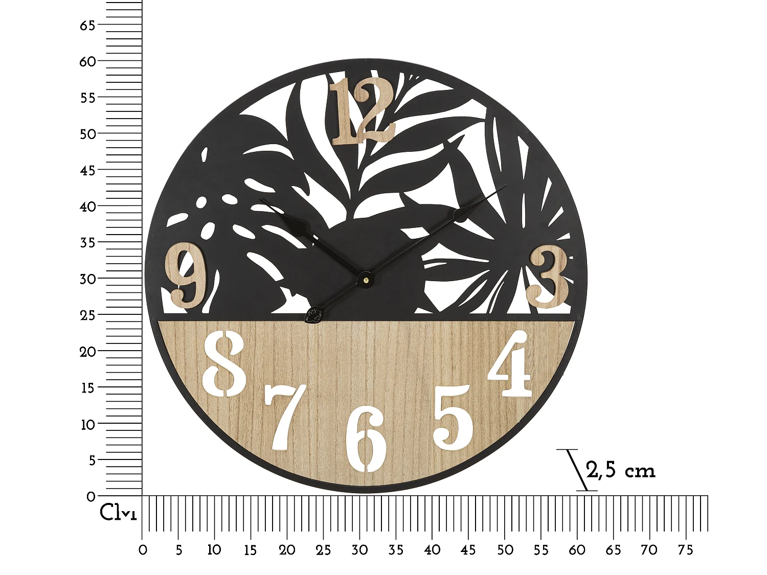 Zegar ścienny do salonu - czarny, brązowy, żelazo, motyw: palma, wys. 60 cm - Clock Palm