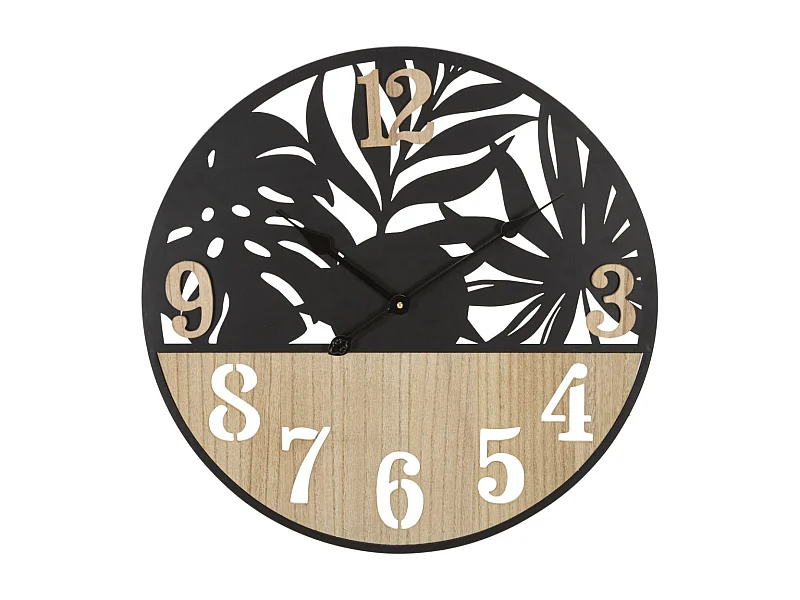 Horloge Murale en Métal "Palm" 60cm Naturel & Noir