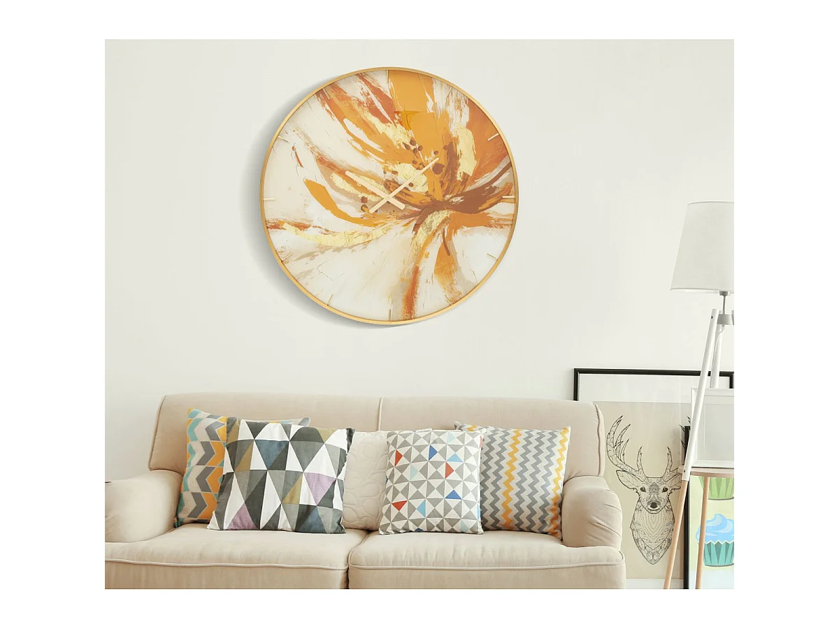 Glam Toply Wanduhr Ø 80 cm aus Glas, MDF und Metall mit Goldrahmen und mehrfarbigem Zifferblatt – Rundes, dekoratives Design