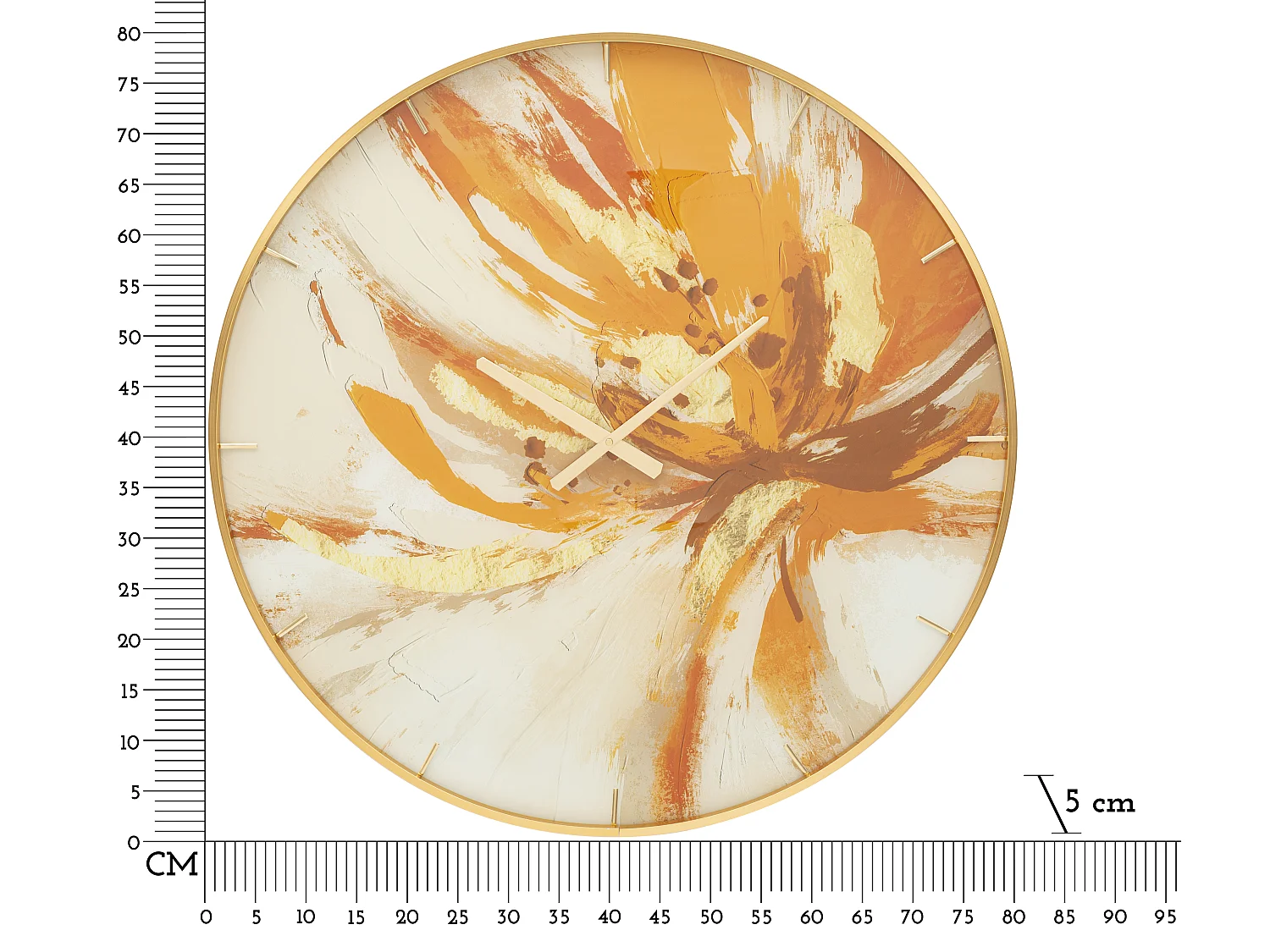 Glam Toply Wanduhr Ø 80 cm aus Glas, MDF und Metall mit Goldrahmen und mehrfarbigem Zifferblatt – Rundes, dekoratives Design