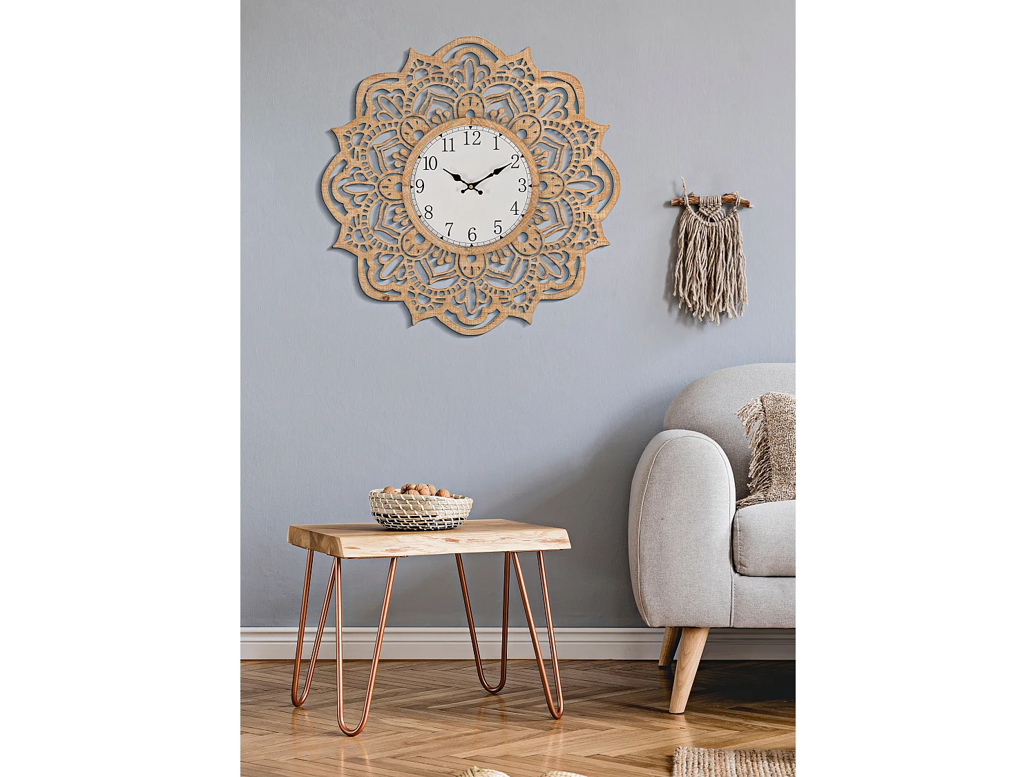 Horloge Murale Sculptée "Carving" 60cm Naturel