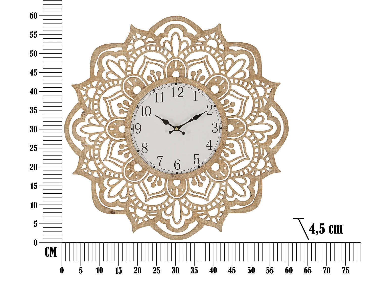 Horloge Murale Sculptée "Carving" 60cm Naturel
