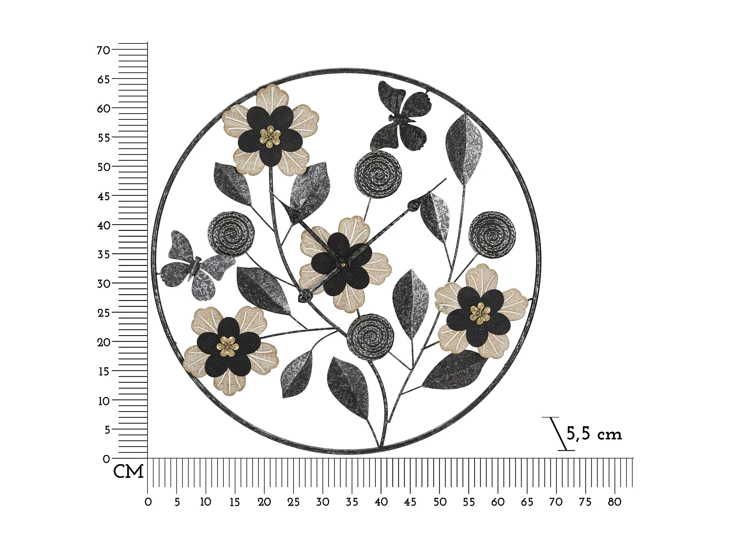 Orologio rotondo da parete in metallo legno nero e marrone Ø cm 67X5,5