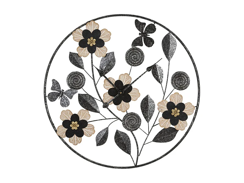 Ronde wandklok in zwart en bruin metaal, hout, Ø 67 x 5,5 cm