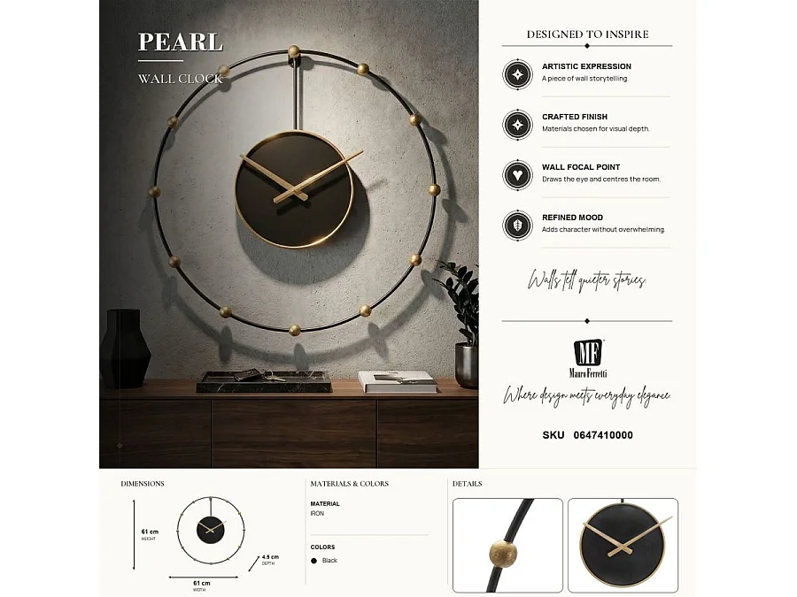 Horloge Murale en Métal "Pearl" 61cm Noir