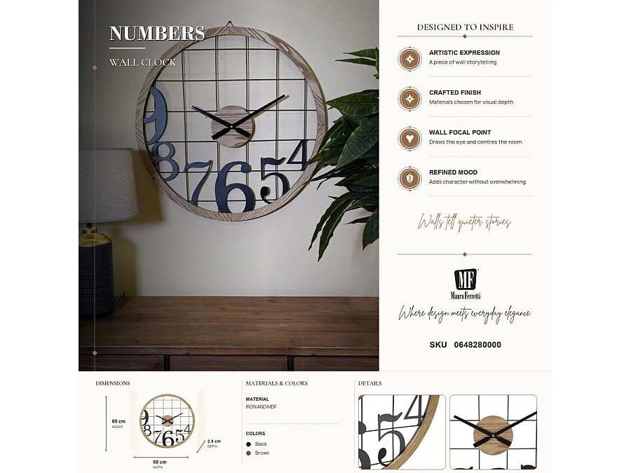 Horloge Murale en Métal "Numbers" 60cm Noir