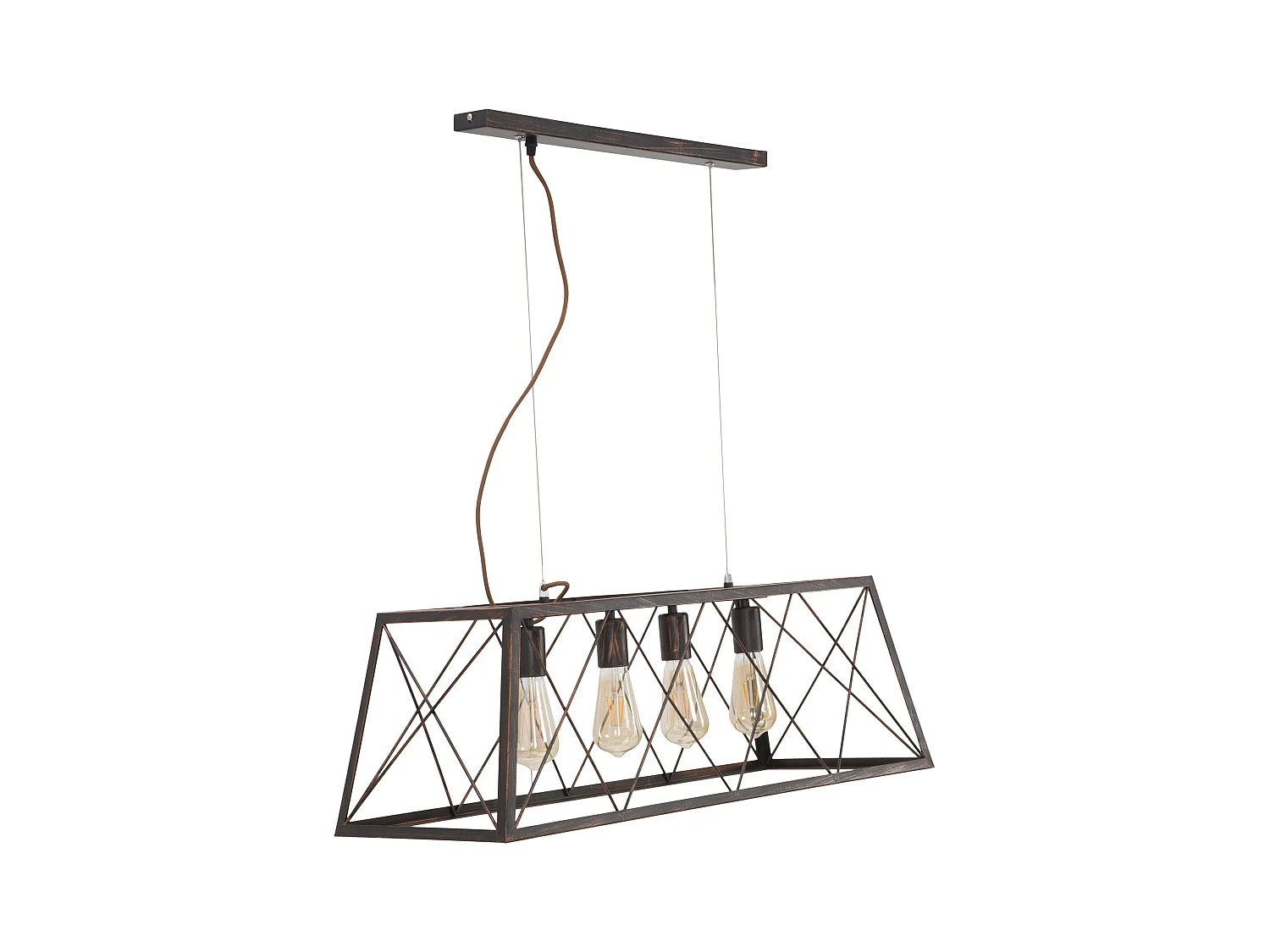 Lustre en métal marron avec 4 points lumineux cm 78x30x26,5