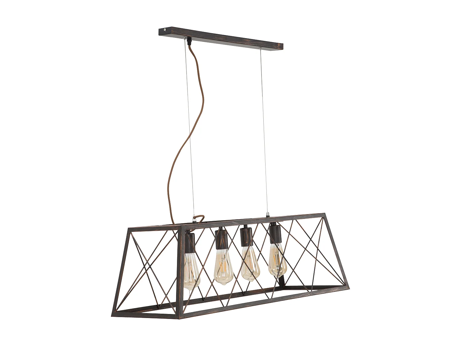 Lampadario in metallo marrone con 4 punti luce cm 78x30x26,5