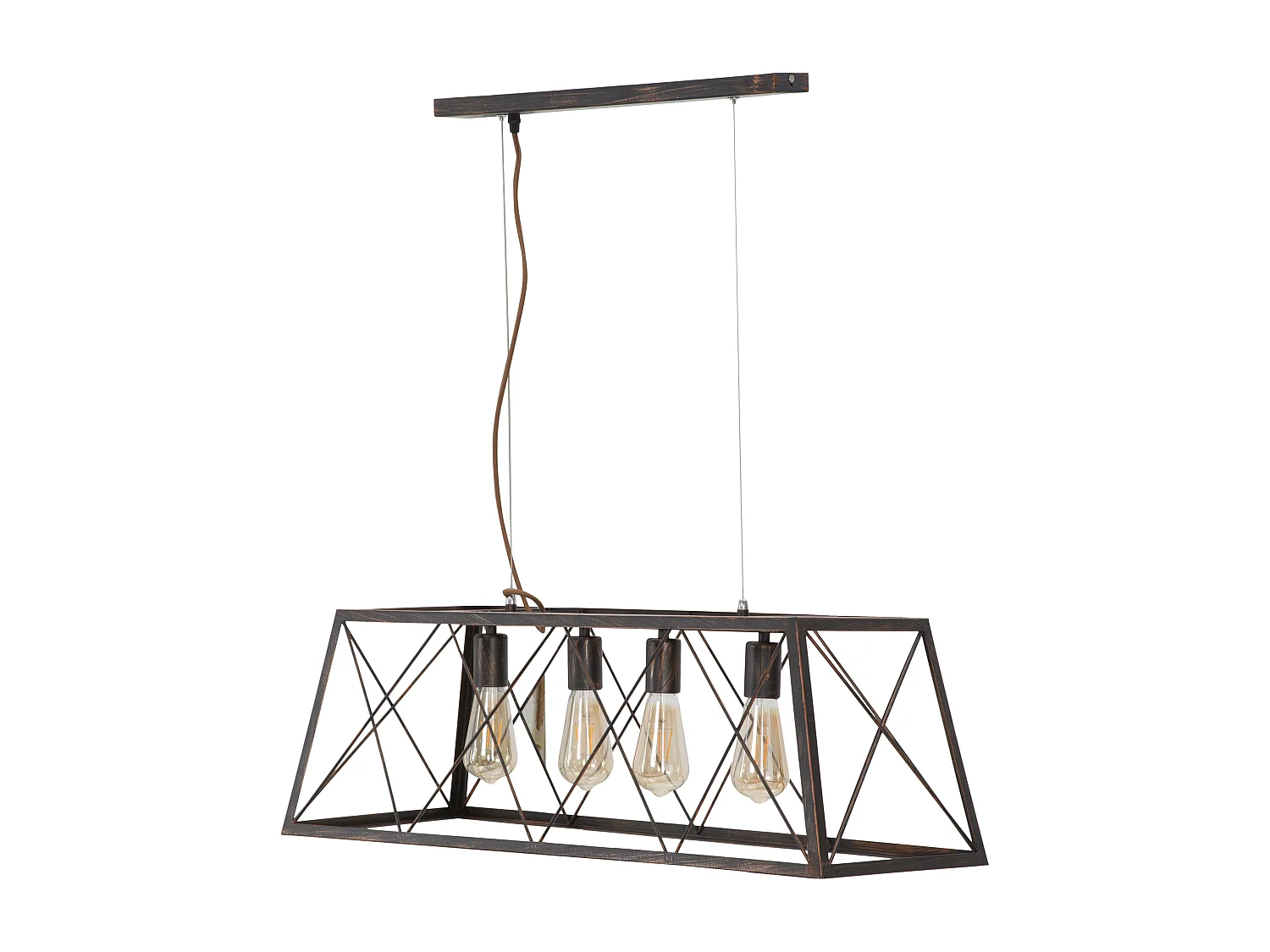 Lampadario in metallo marrone con 4 punti luce cm 78x30x26,5