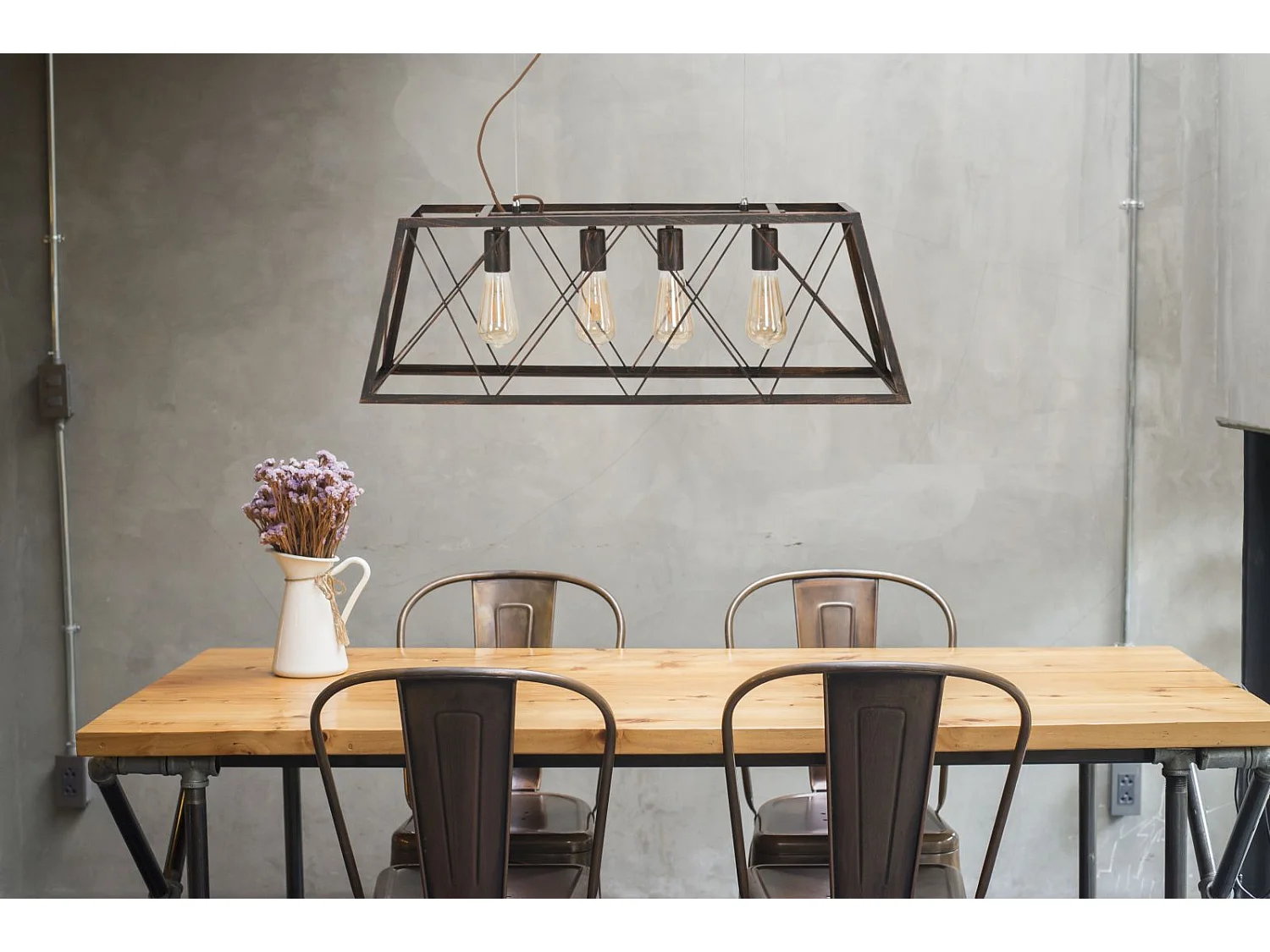Lampadario in metallo marrone con 4 punti luce cm 78x30x26,5
