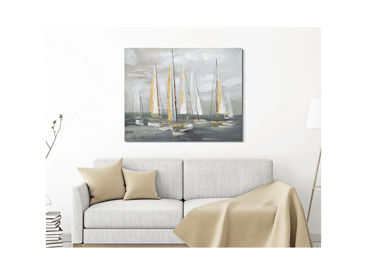 Gemälde auf Leinwand mehrfarbig Segelboote 100x2,8x80 cm
