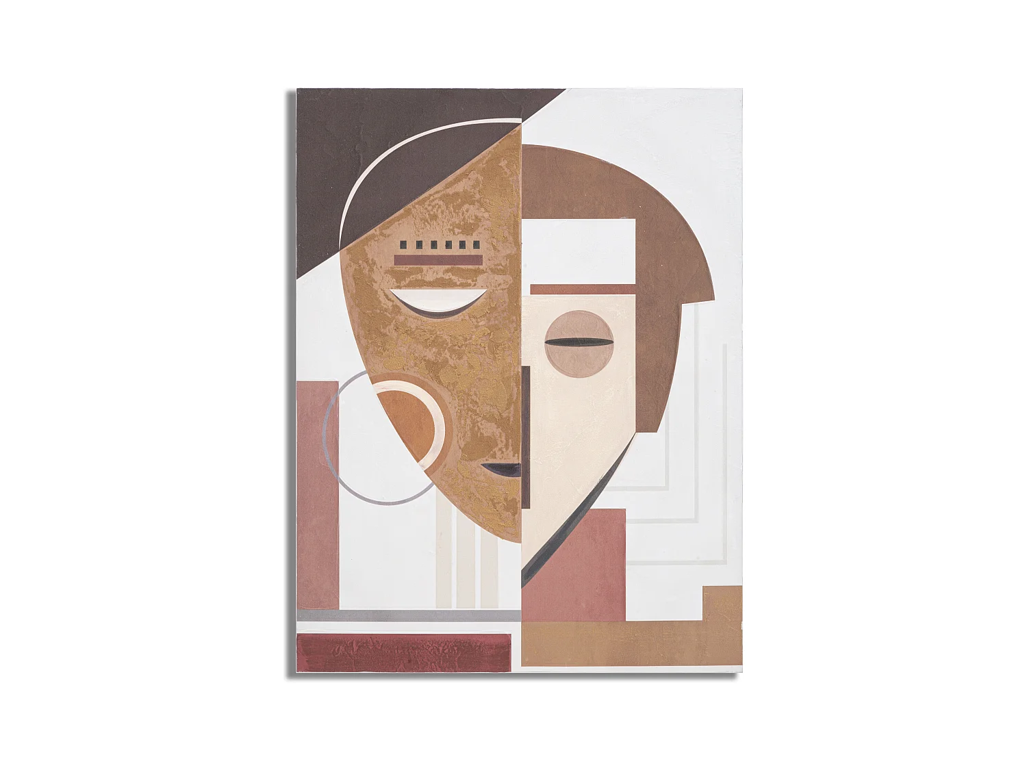 Tableau Mural Artisanal sur Toile - Design Visage Ethnique Inspiré de l'Abstractionnisme et du Cubisme - Cadre en Bois de Pin - 60 x 2,7 x 80 cm