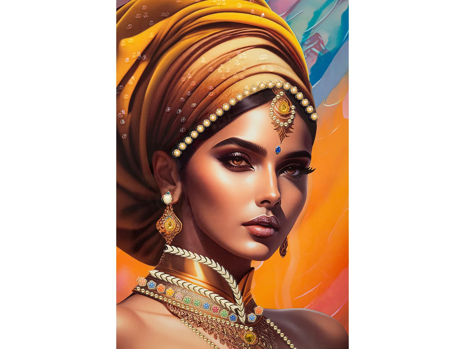 Dipinto su tela multicolore donna con cornice cm 72x4,5x102