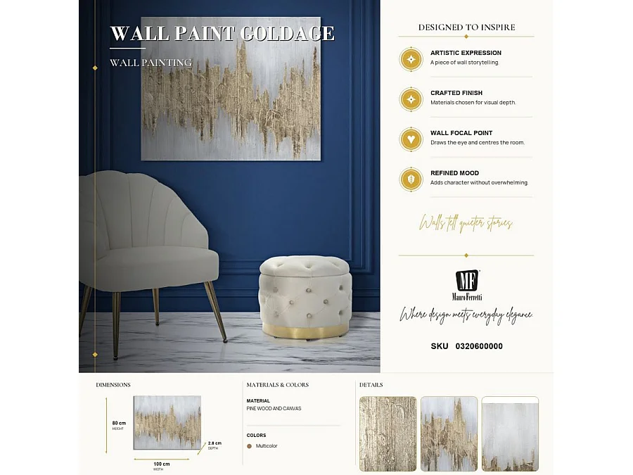 Toile Peinture Déco "Goldage" 80x100cm Multicolore