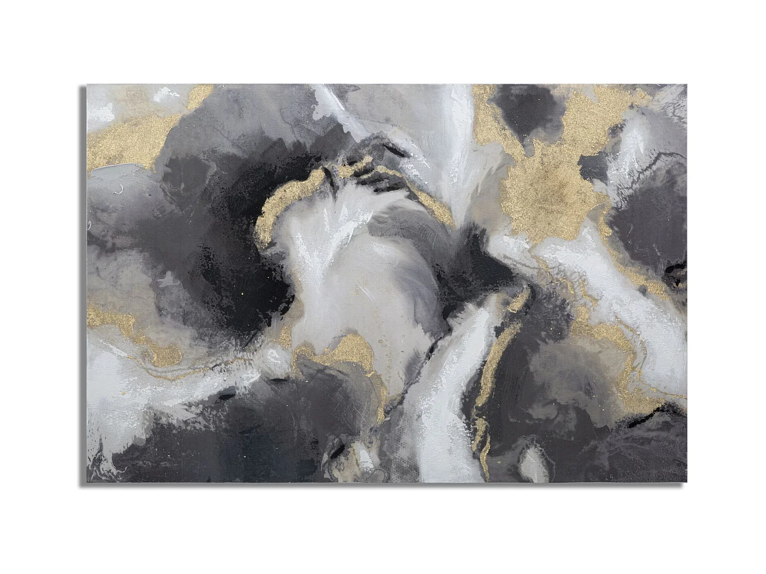 Tableau Abstrait Richy - Peinture sur Toile avec Cadre en Bois - 120x3,8x80 cm - Peinture Multicolore avec Détails en Or, Argent et Noir