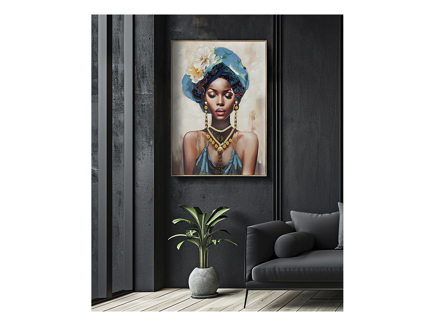 Dipinto su tela multicolore donna con cornice cm 72x4,5x102