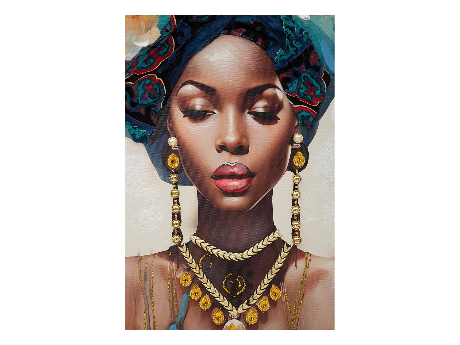 Dipinto su tela multicolore donna con cornice cm 72x4,5x102