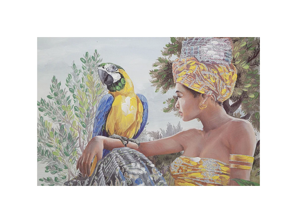 Gemälde auf Leinwand mehrfarbig Frau mit Applikationen 120x3x90 cm