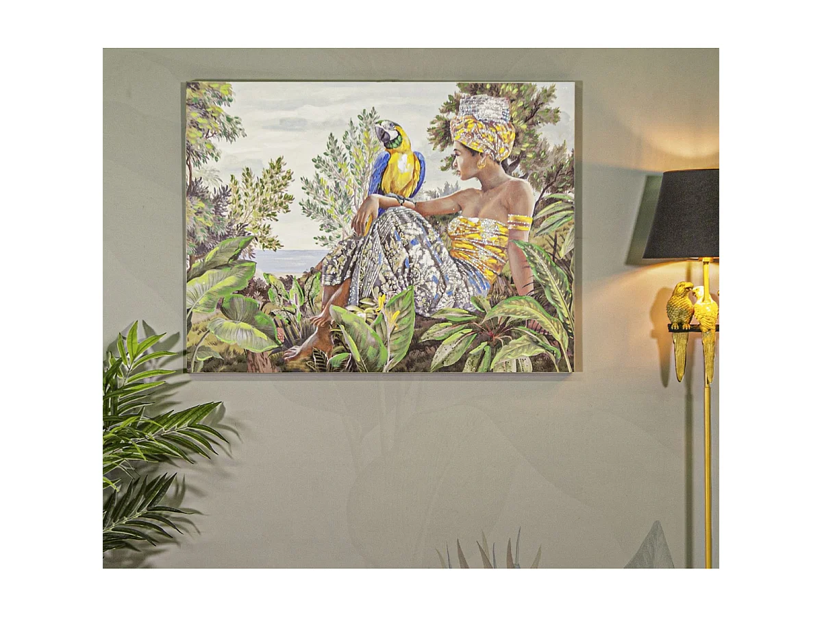Gemälde auf Leinwand mehrfarbig Frau mit Applikationen 120x3x90 cm
