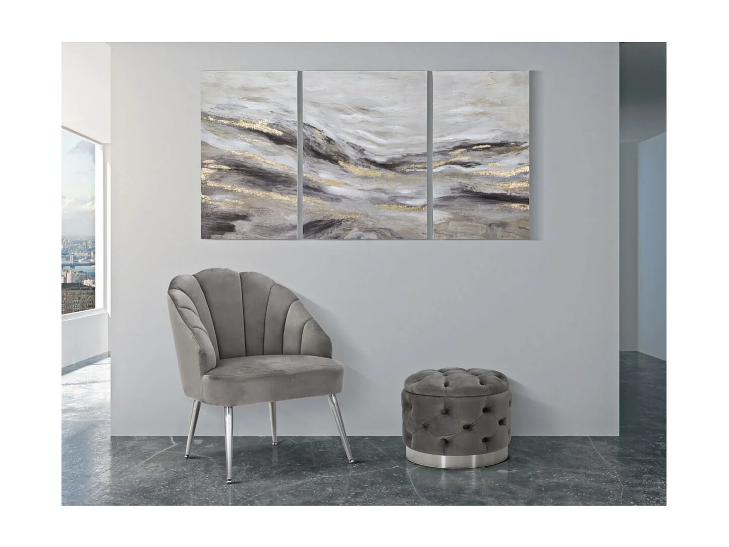 Lot de 3 Toiles Peinture Déco "Monty" 80x150cm Multicolore