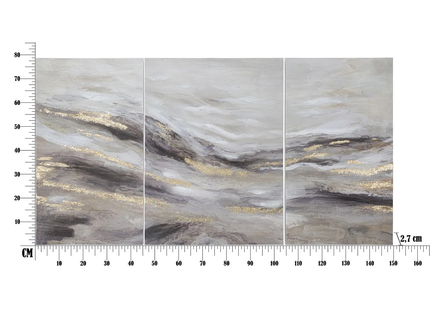 Monty lærredstryksæt, 3-delt, glamourstil, abstrakte malerier med trærammer, samlet størrelse 150 x 2,7 x 80 cm – flerfarvet vægdekoration
