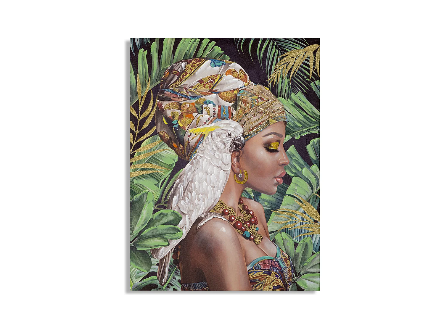 Peinture sur Toile Handmade Kloe - Femme avec Perroquet - 90x3x120 cm (Vertical)