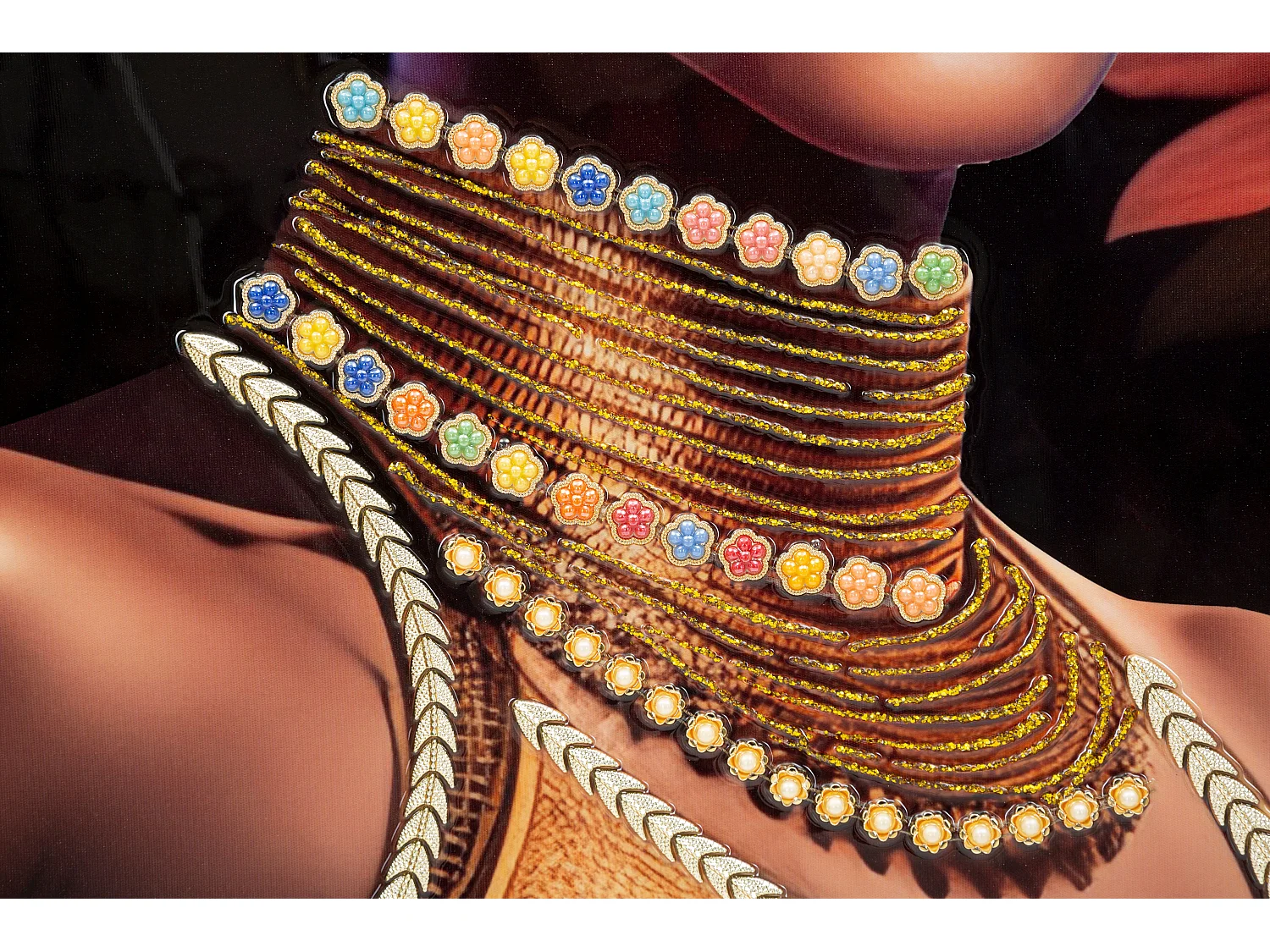 Dipinto su tela multicolore donna con cornice cm 72x4,5x102