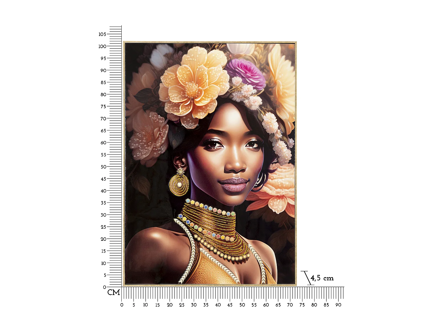 Dipinto su tela multicolore donna con cornice cm 72x4,5x102