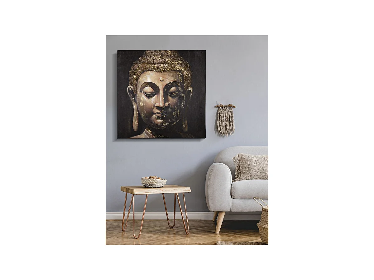 Toile Imprimée Déco "Visage Bouddha" 100x100cm Multicolore