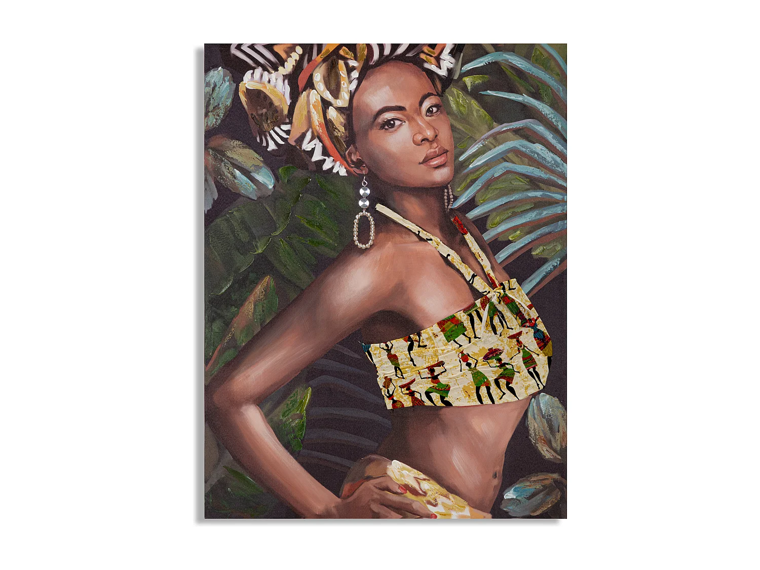 Dipinto su tela multicolore donna con applicazioni cm 90x3x120