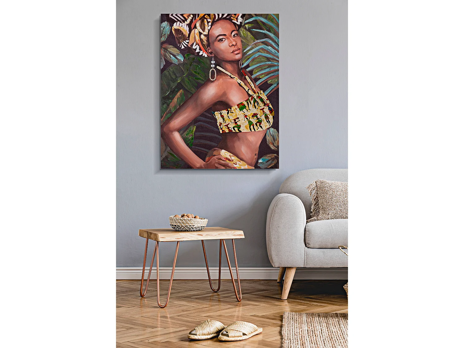 Dipinto su tela multicolore donna con applicazioni cm 90x3x120