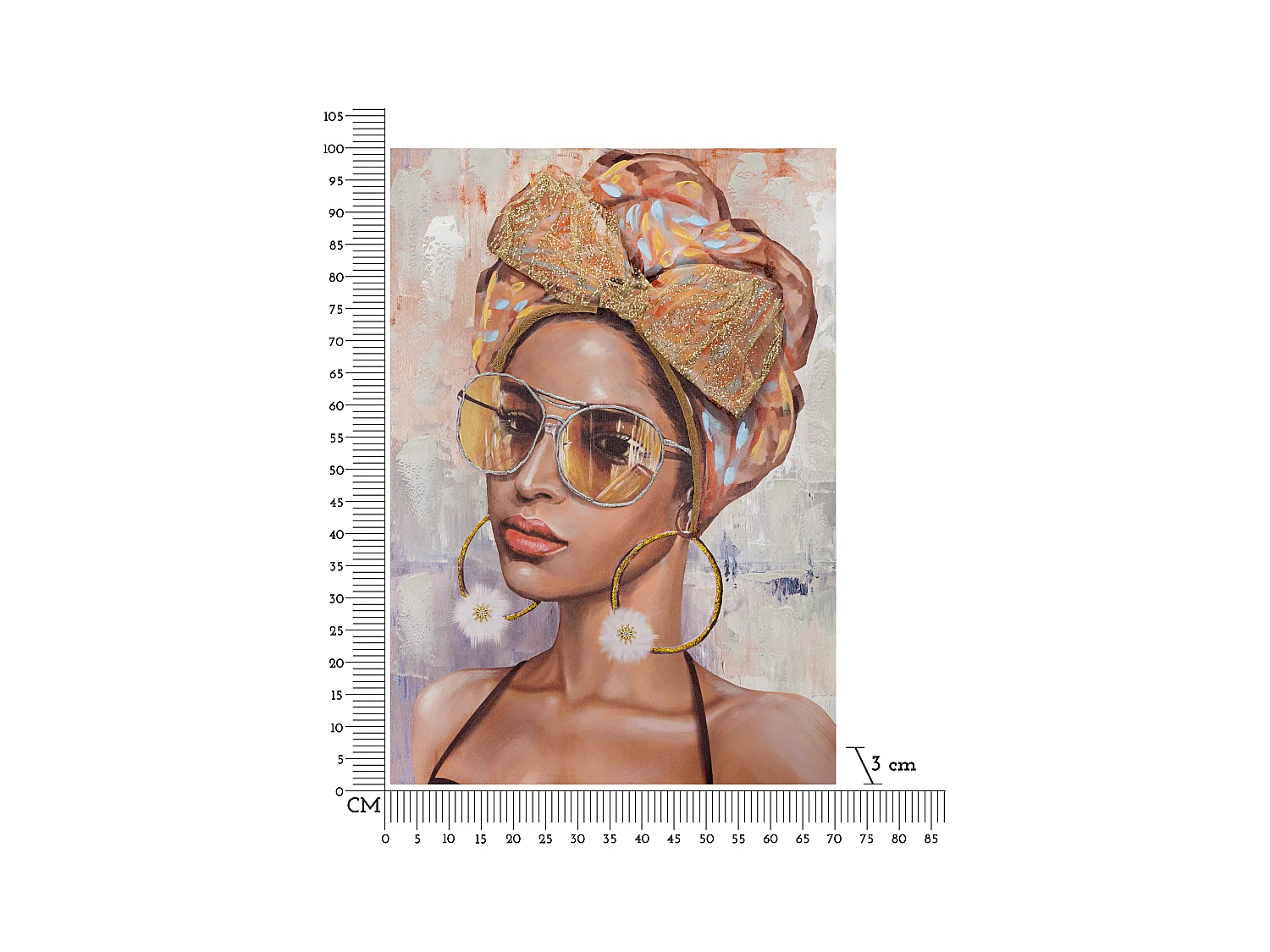 Dipinto su tela multicolore donna con applicazioni cm 70x3x100