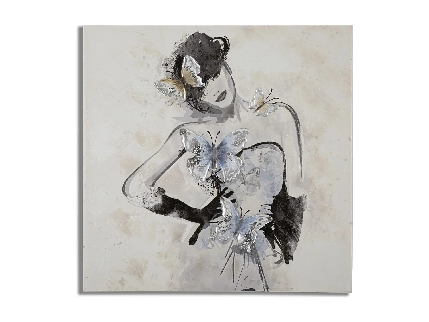 Dipinto su tela donna multicolore con inserti cm 80x2,8x80