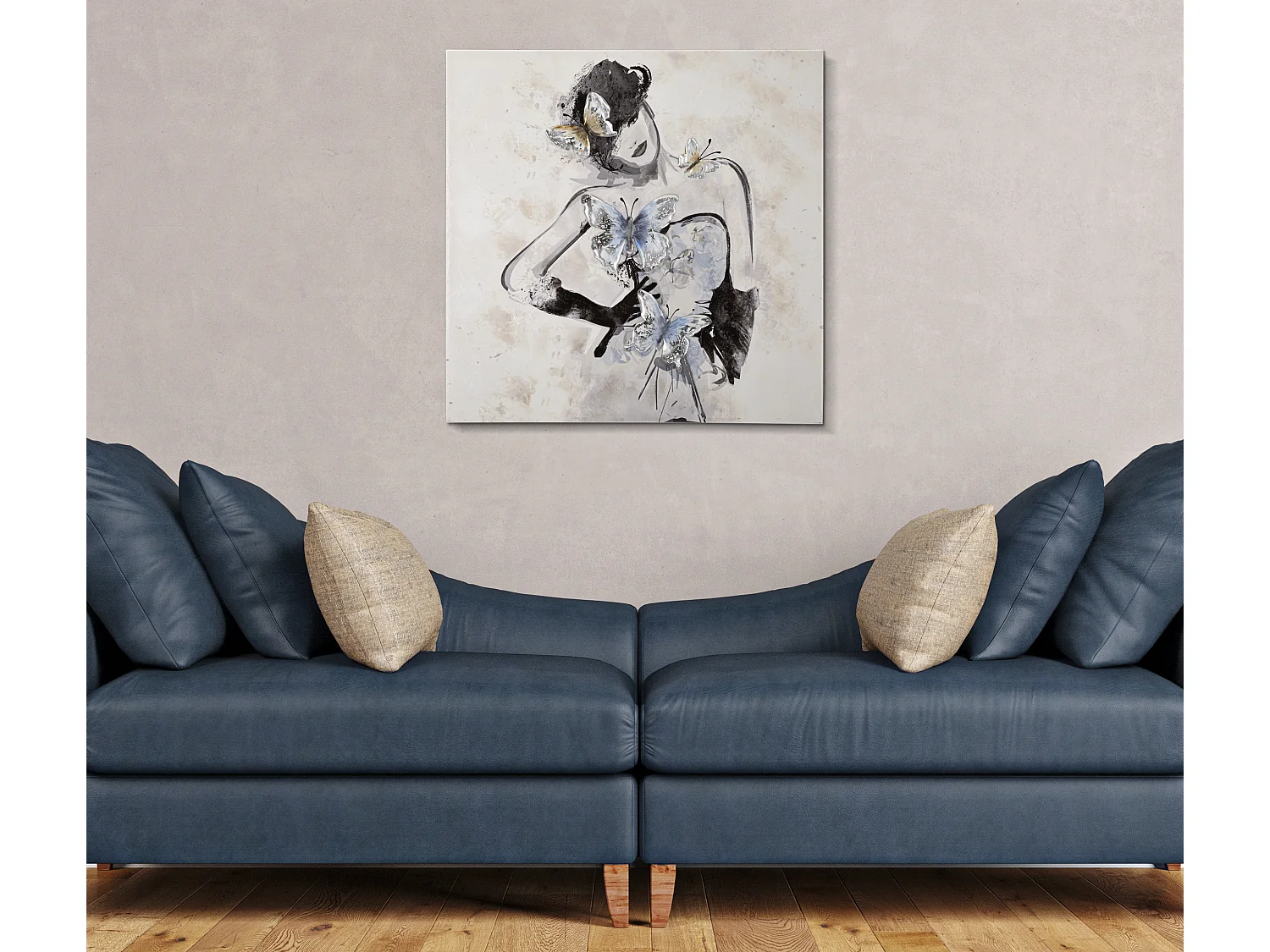 Dipinto su tela donna multicolore con inserti cm 80x2,8x80