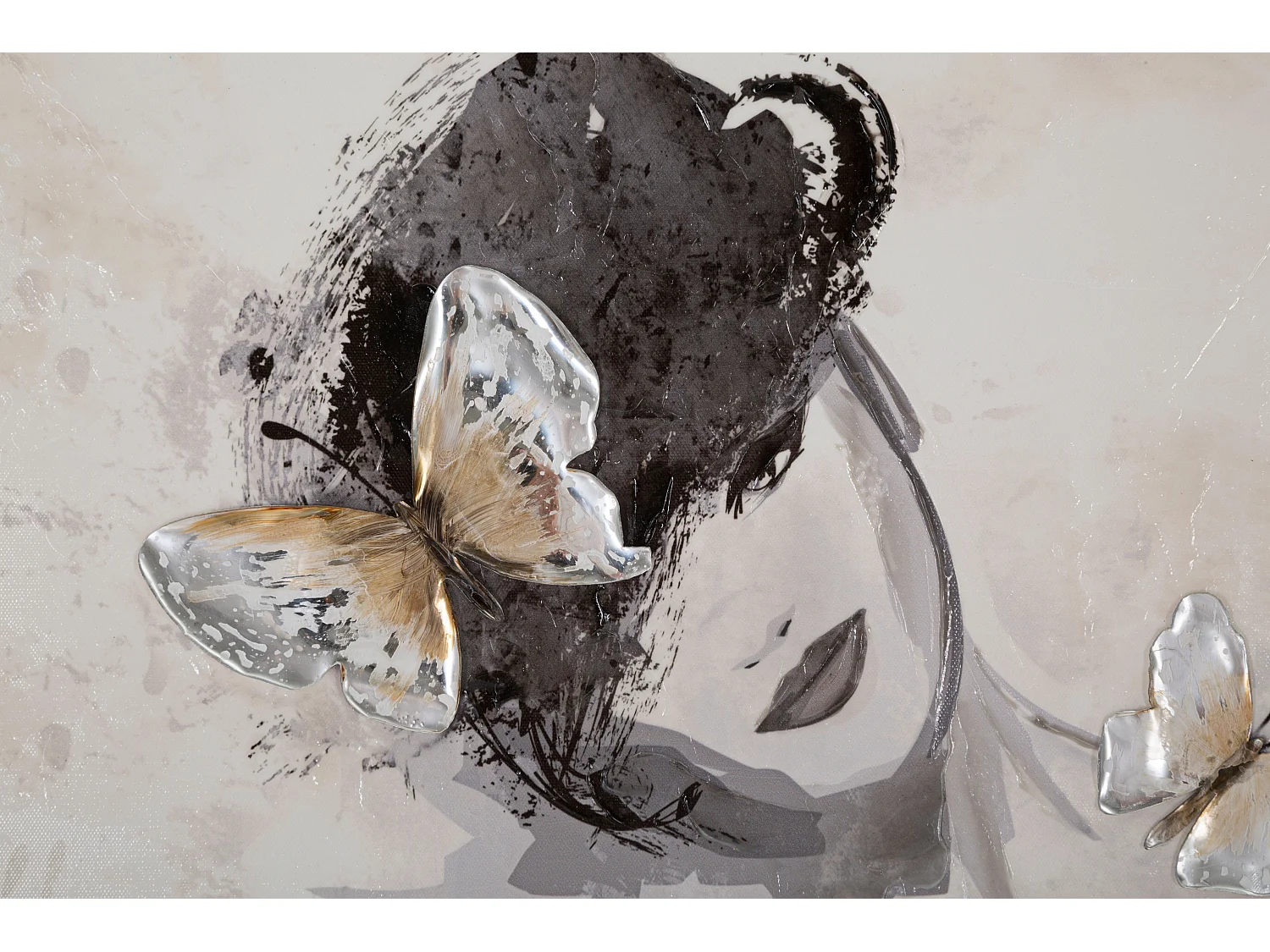 Dipinto su tela donna multicolore con inserti cm 80x2,8x80