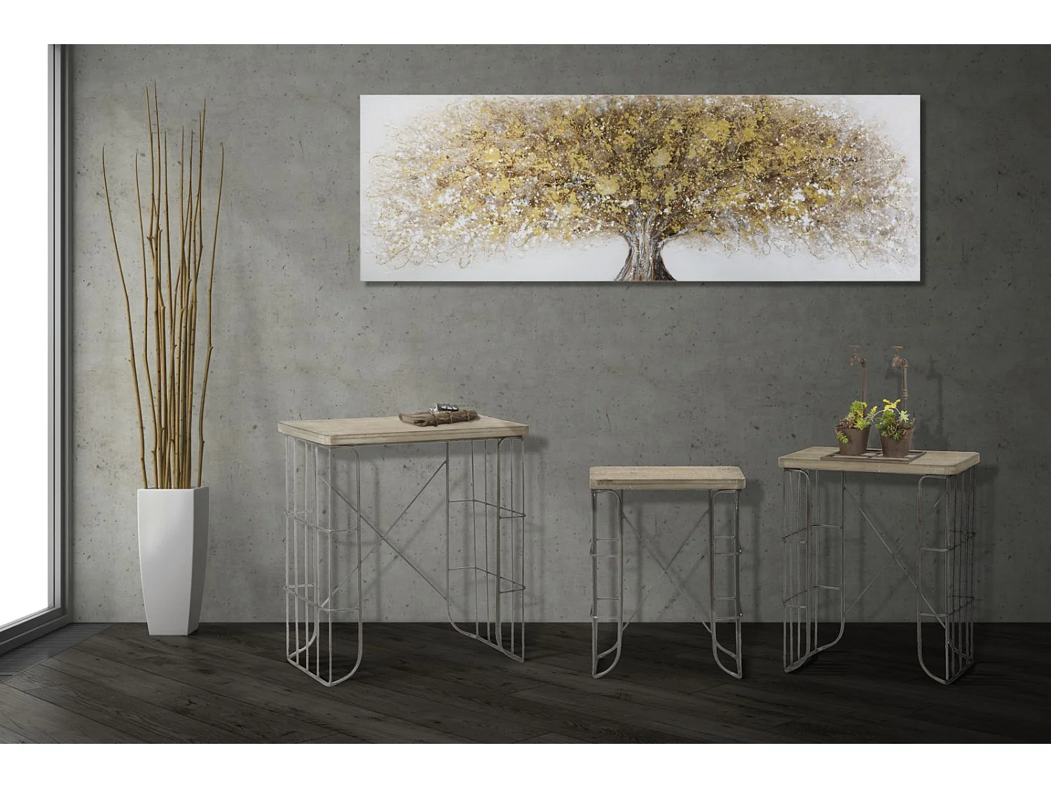 Dipinto su tela albero giallo cm 180x3,8x60