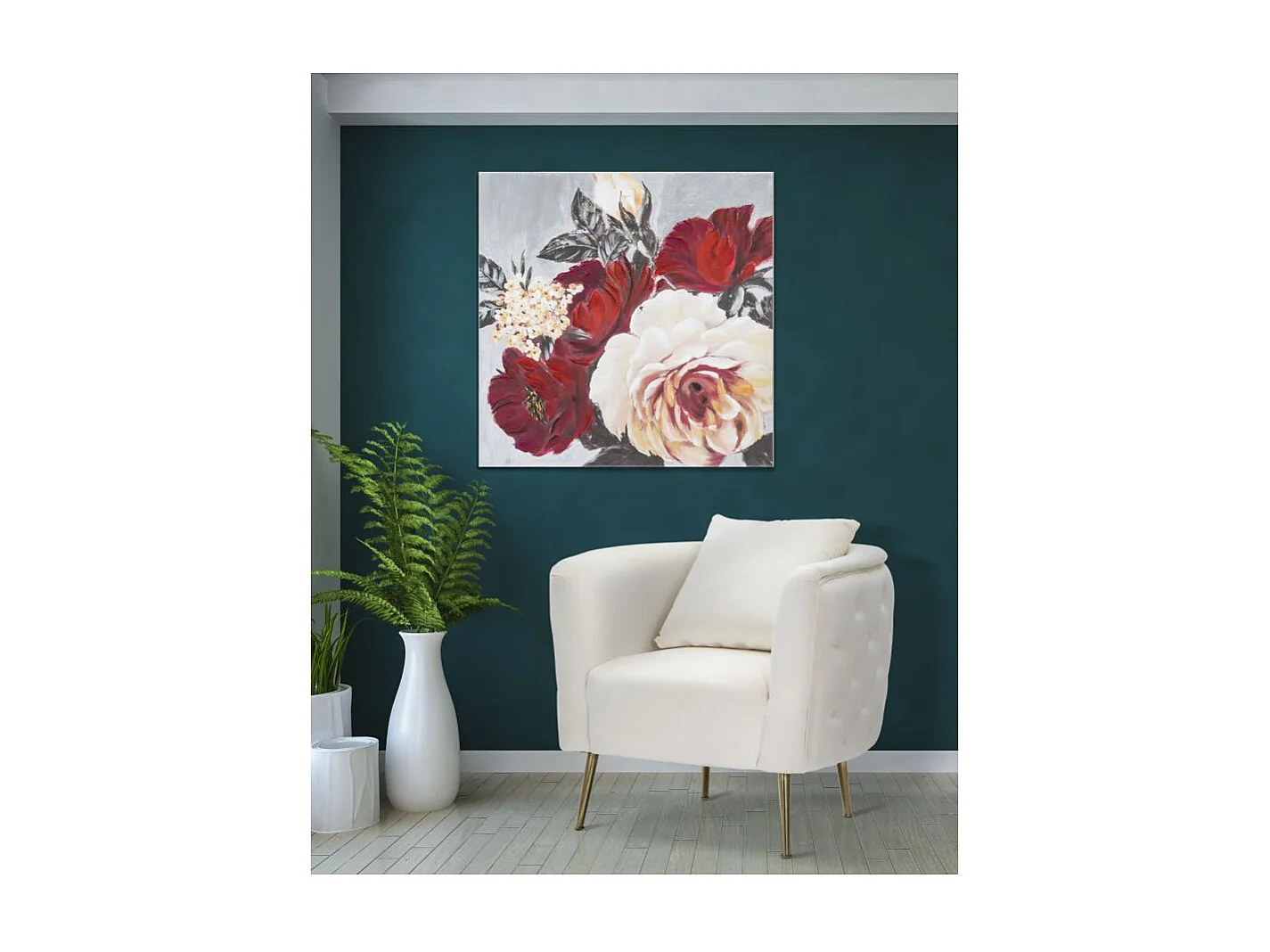 Toile Peinture Déco "Flower Square" 90x90cm Multicolore