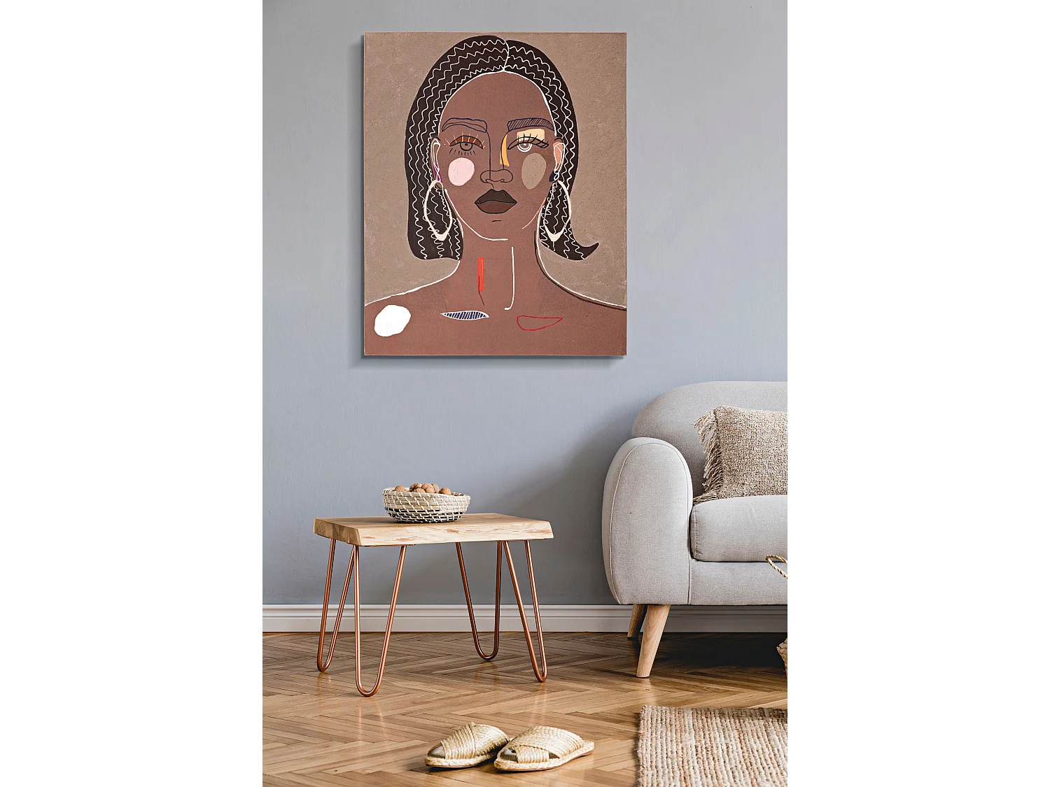 Toile Imprimée Déco "Tribal Face" 80x100cm Marron