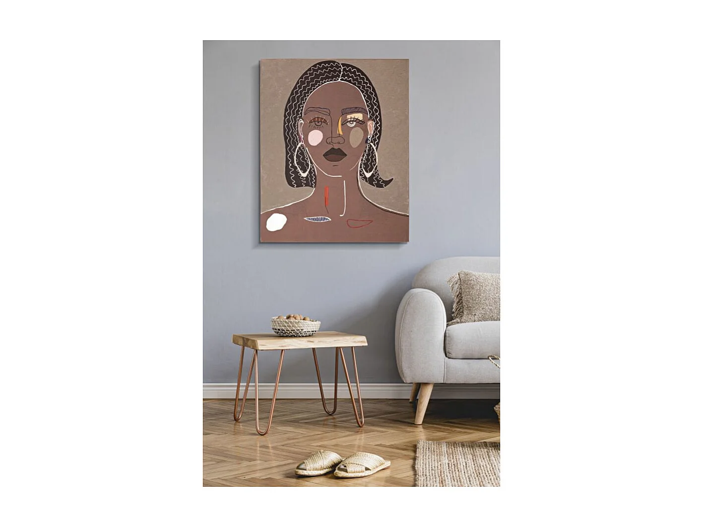 Toile Imprimée Déco "Tribal Face" 80x100cm Marron