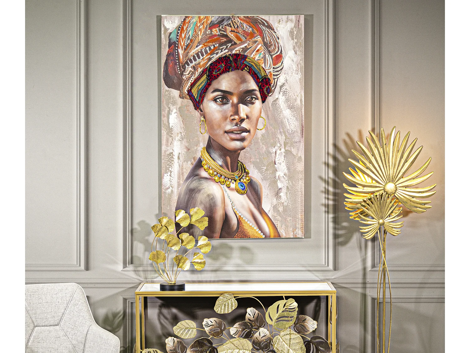 Dipinto su tela multicolore donna con applicazioni cm 80x3x120