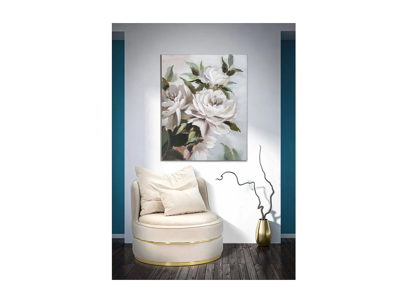 Toile Peinture Déco "Flower & Leaf" 80x100cm Multicolore