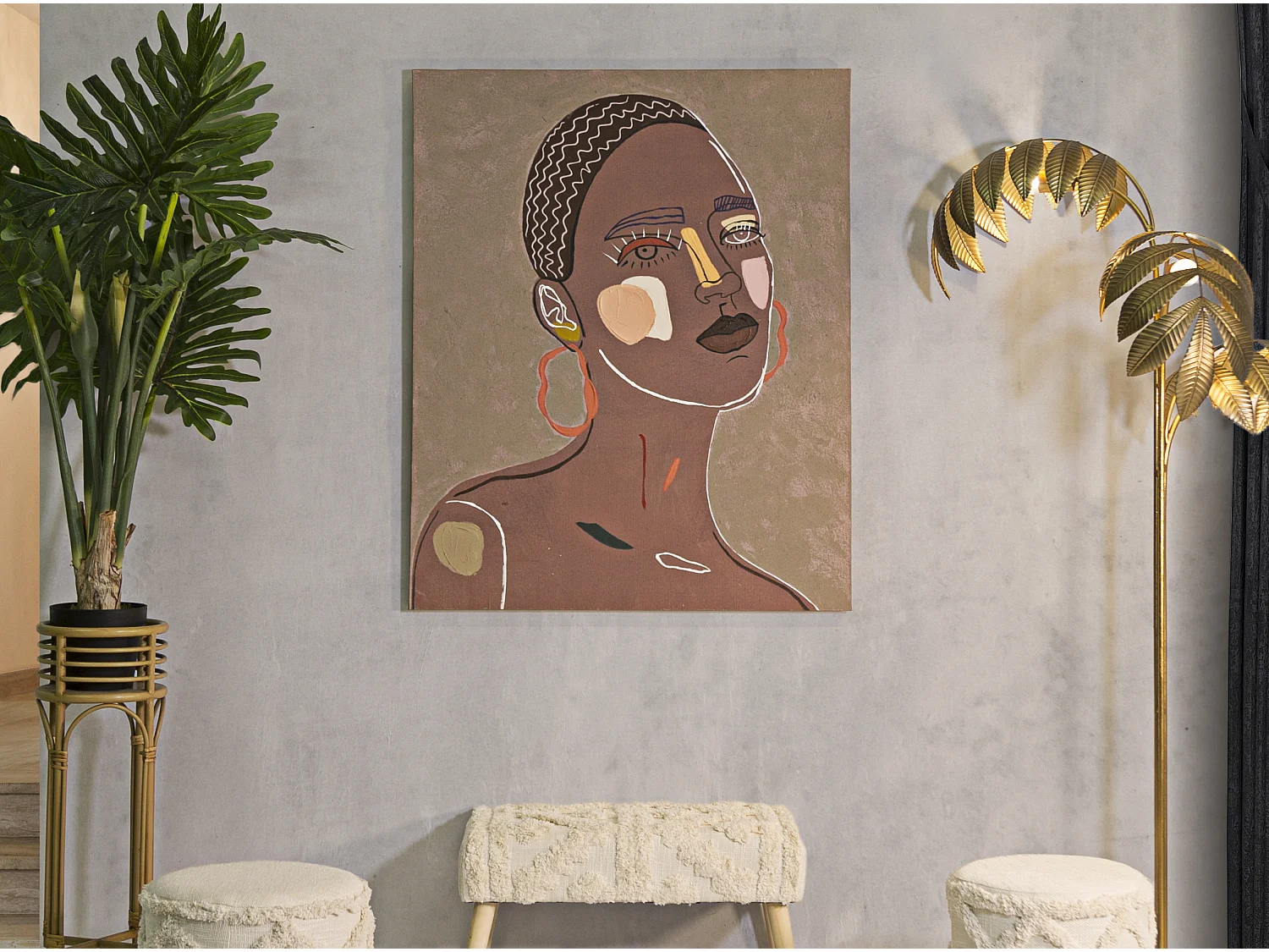 Dipinto su tela volto multicolore cm 80x2,8x100