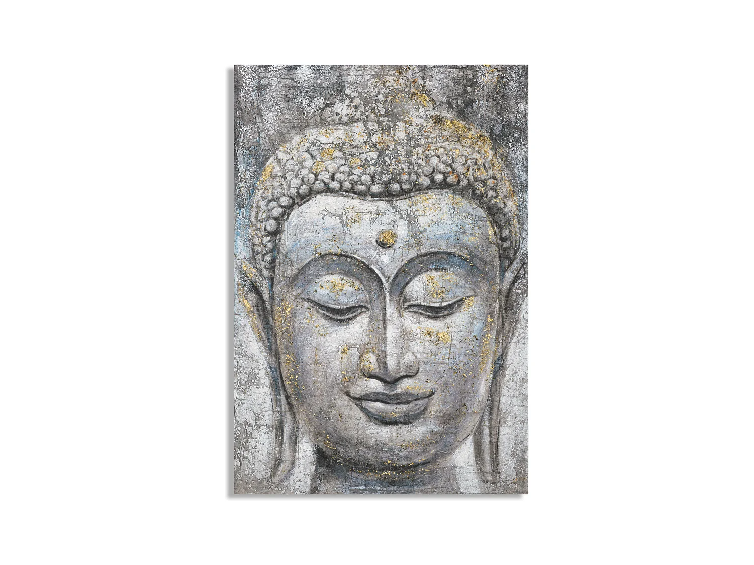 Peinture sur Toile Handmade Face Buddha Light -A- 80x3x120 cm avec Applications Dorées